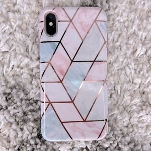 iPhone X Geometric Marble Phone Case | Outlined in rose gold chrome.
